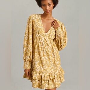 Anthropologie Maeve Long-Sleeve V-Neck Ruffle Mini Dress Medium